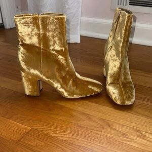 Sam Edelman Gold Velvet Block Heel Ankle Boots
